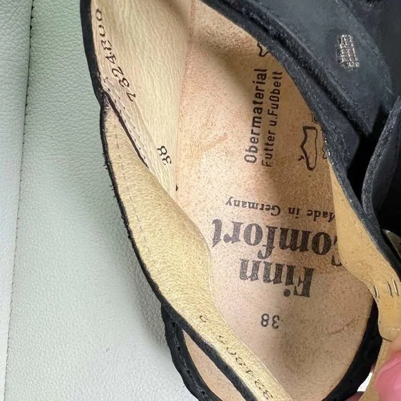 Nwot Finn Comfort Black Nubuck Leather Open Toe Ankle Strap Sandal size 7.5 - Picture 5 of 6